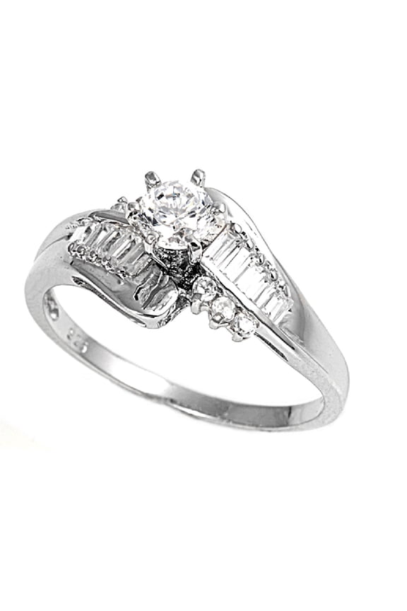 Designer Round Center Cubic Zirconia Ring Sterling Silver 925 Size 6