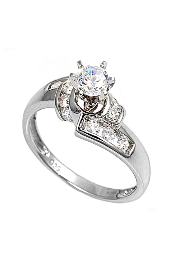Designer Round Center Cubic Zirconia Ring Sterling Silver 925 Size 6