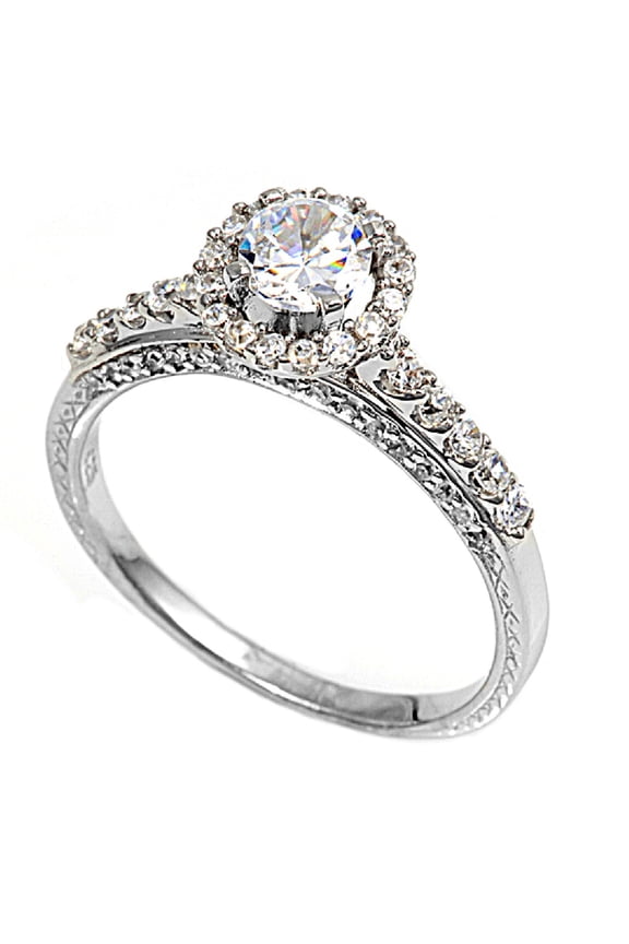 Designer Round Center Cubic Zirconia Ring Sterling Silver 925 Size 7