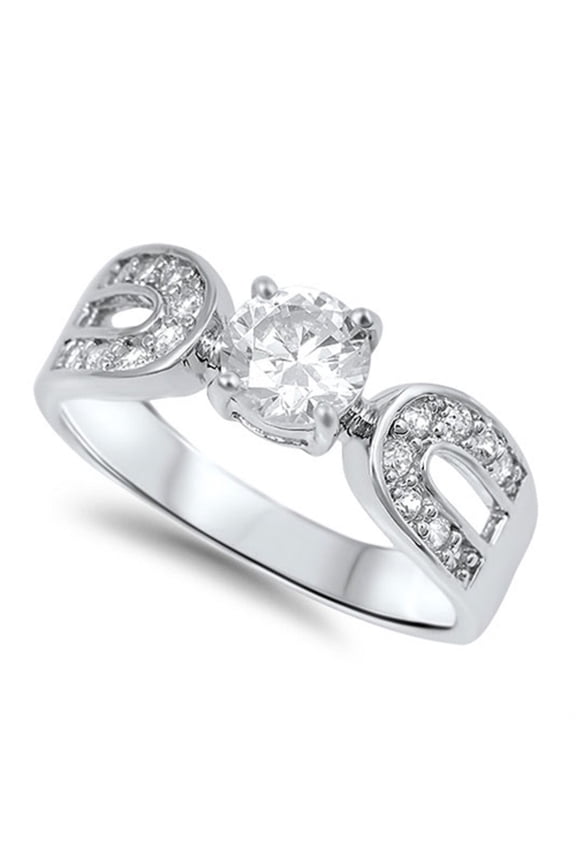 Designer Round Center Cubic Zirconia Ring Sterling Silver 925