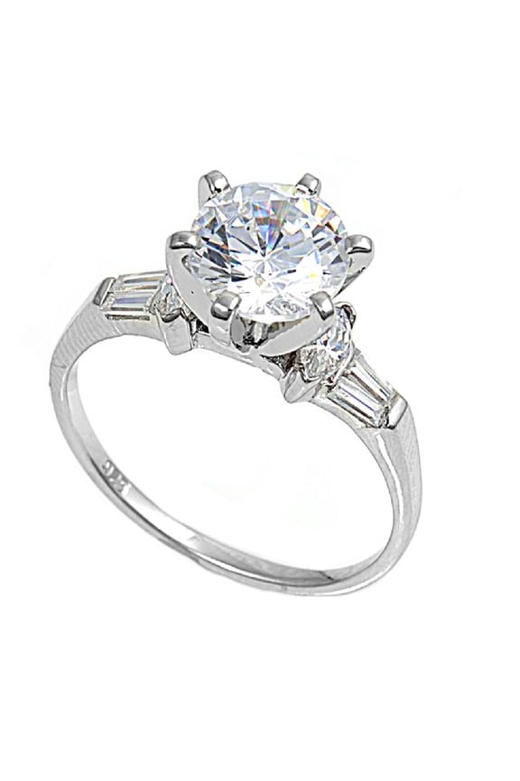 Designer Round Center Cubic Zirconia Ring Sterling Silver 925