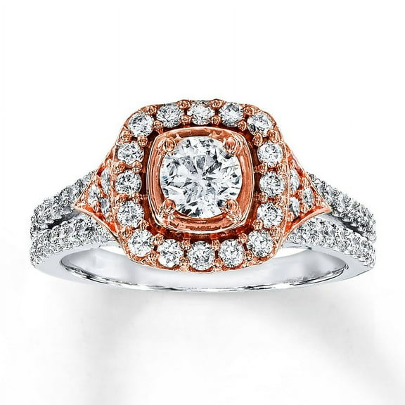 Designer Round Diamond Engagement Ring in White and Rose Gold
