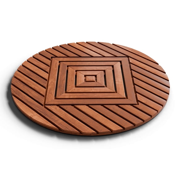 Designer Round Teak Shower Mat, Xtra-Large 32 Diameter, Waterproof, Teak Oil Finish, for Bathroom, Pool, Spa, Boat, Sauna, Patio, Front Door from Our Diamond Collection