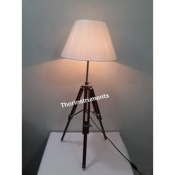 Thor Instruments Designer Royal Nautical Brown Wooden Tripod Table Shade Lamp Home Decor