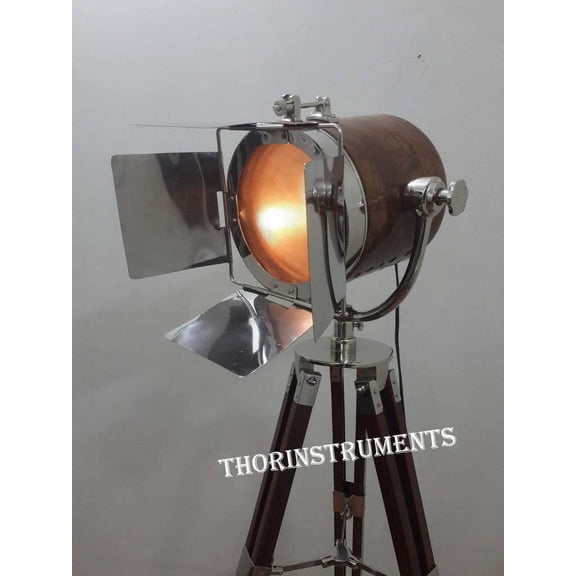 Designer Royal Nautical Wooden Spot Light Flap Chrome finish Tripod Stand