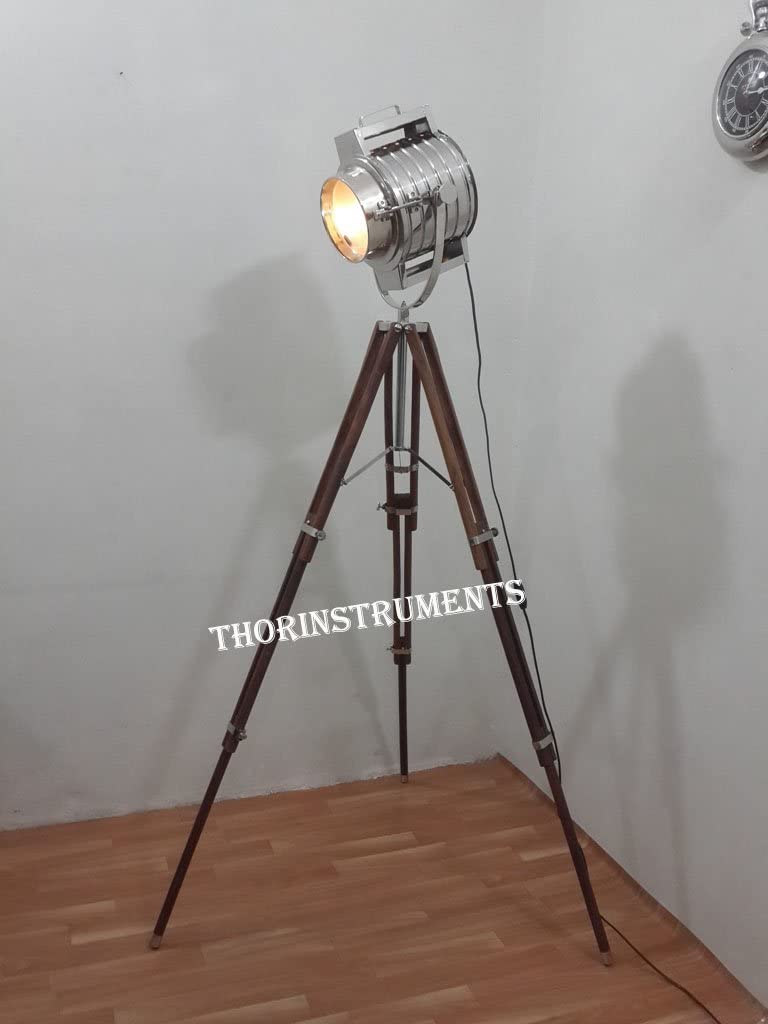 Designer Royal Spot Light Tripod Wooden Floor Lamp Chrome finish Tripod ...