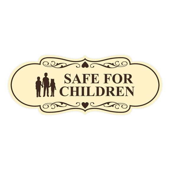 Designer Safe for Children Sign (Ivory/Dark Brown) - Large
