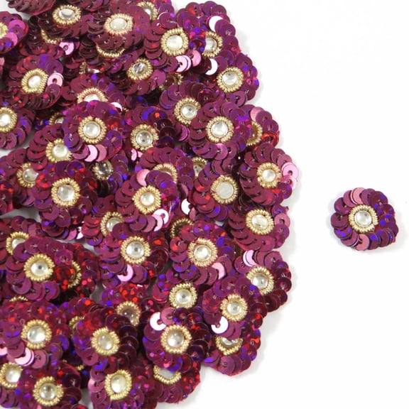 Designer Sequins Appliques Floral Pattern Purple Sequins Metallic Braid Dress 12 Pieces