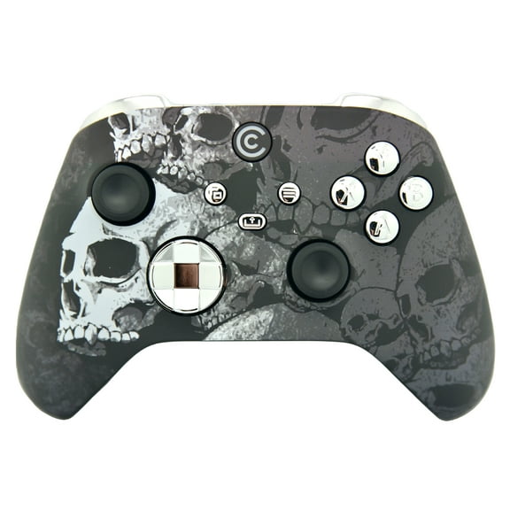Designer Series Custom Wireless Controller for PC, Windows, Series X/S & One - Multiple Designs Available (Black Skullz w/Silver Chrome Inserts)