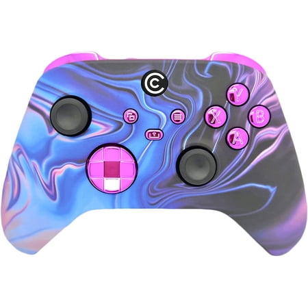 Designer Series Custom Wireless Controller for Xbox Series X/S & One - Multiple Designs Available (Blue & Purple Swirl W/Purple Chrome Inserts)