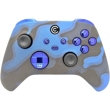 Designer Series Custom Wireless Controller for Xbox Series X/S & Xbox One - Multiple Designs Available (Blue Camo W/Blue Chrome Inserts)