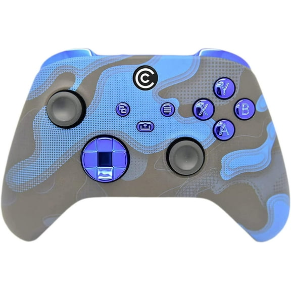 Designer Series Custom Wireless Controller for Xbox Series X/S & Xbox One - Multiple Designs Available (Blue Camo W/Blue Chrome Inserts)