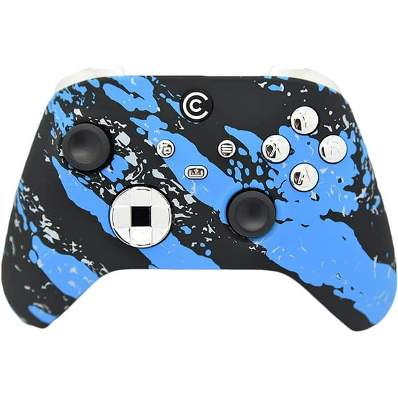 Designer Series Custom Wireless Controller for Xbox Series X/S & Xbox One - Multiple Designs Available (Blue Splatter W/ Silver Chrome Inserts)