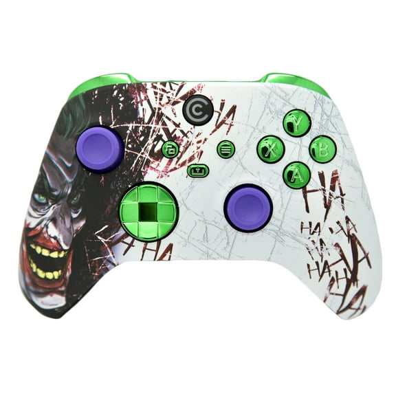 Designer Series Custom Wireless Controller for Xbox Series X/S & Xbox One - Multiple Designs Available (Jokester W/Green Chrome Inserts)