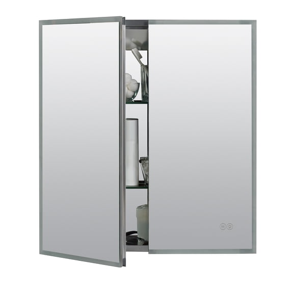 Designer Series by Zenna Home Edge-Lit Framed LED Mirror Medicine Cabinet in Aluminum, Bi-view