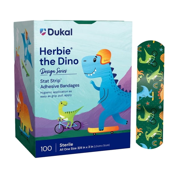 Stat Strip Kid Design (Herbie the Dinosaur) Plastic Adhesive Bandage Sterile .75 x 3" 100 per Box