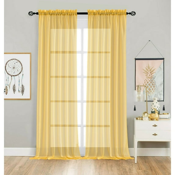 Designer Sheer Voile Rod Pocket Curtains For Small Windows Gold 52 in. W x 72 in.