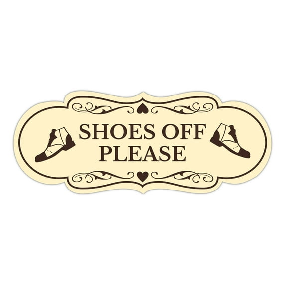 Designer Shoes Off Please (Boots) Sign (Ivory/Dark Brown) - Large