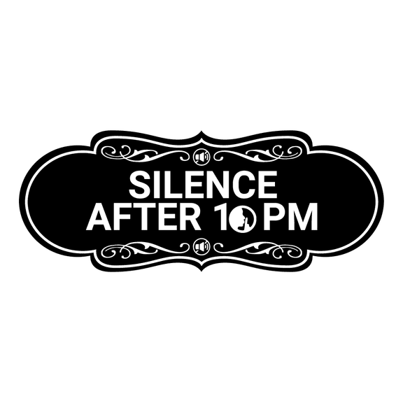 Designer Silence after 10pm Sign (Black) - Medium