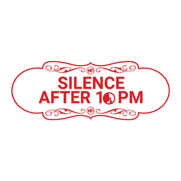 Designer Silence after 10pm Sign (White/Red) - Large