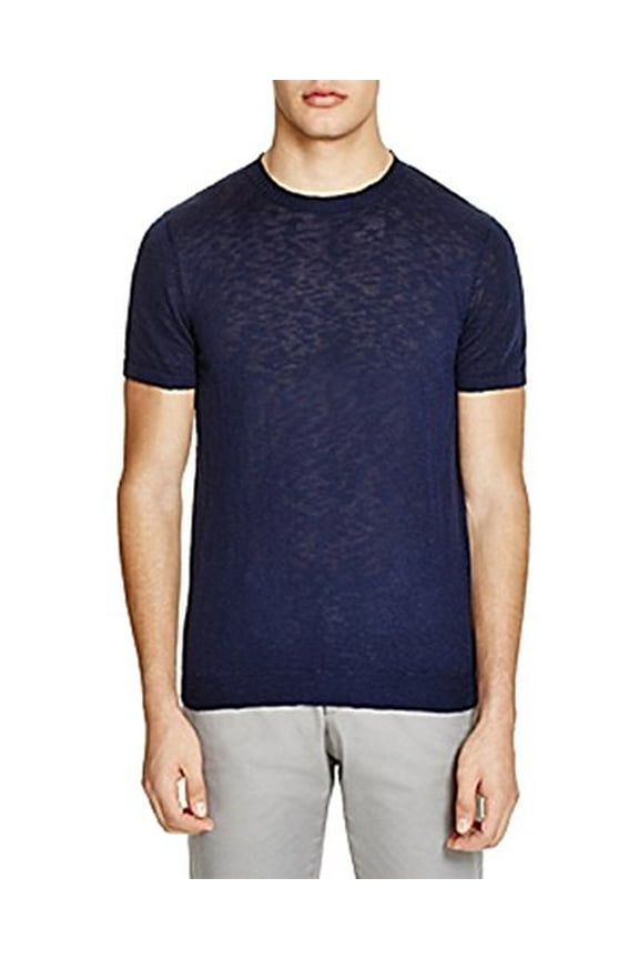 Designer Slub Knit Short Sleeve Sweater (Navy, M)