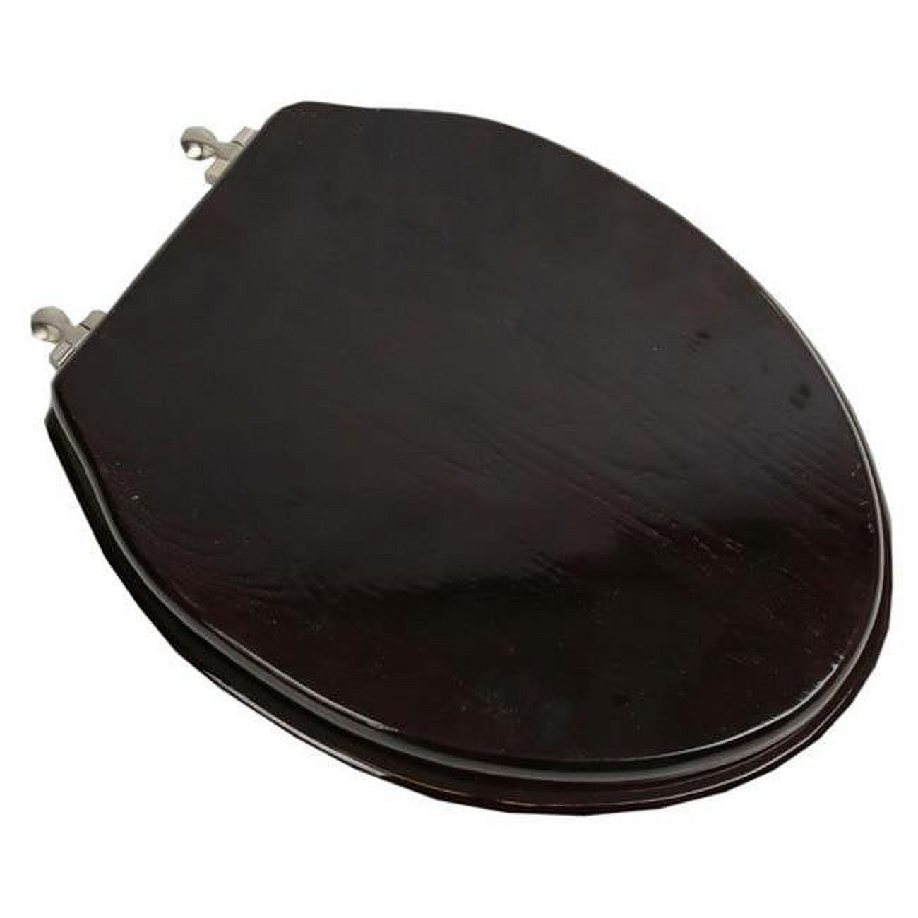 Designer Solid Elongated Oak Wood Toilet Seat with Brushed Nickel