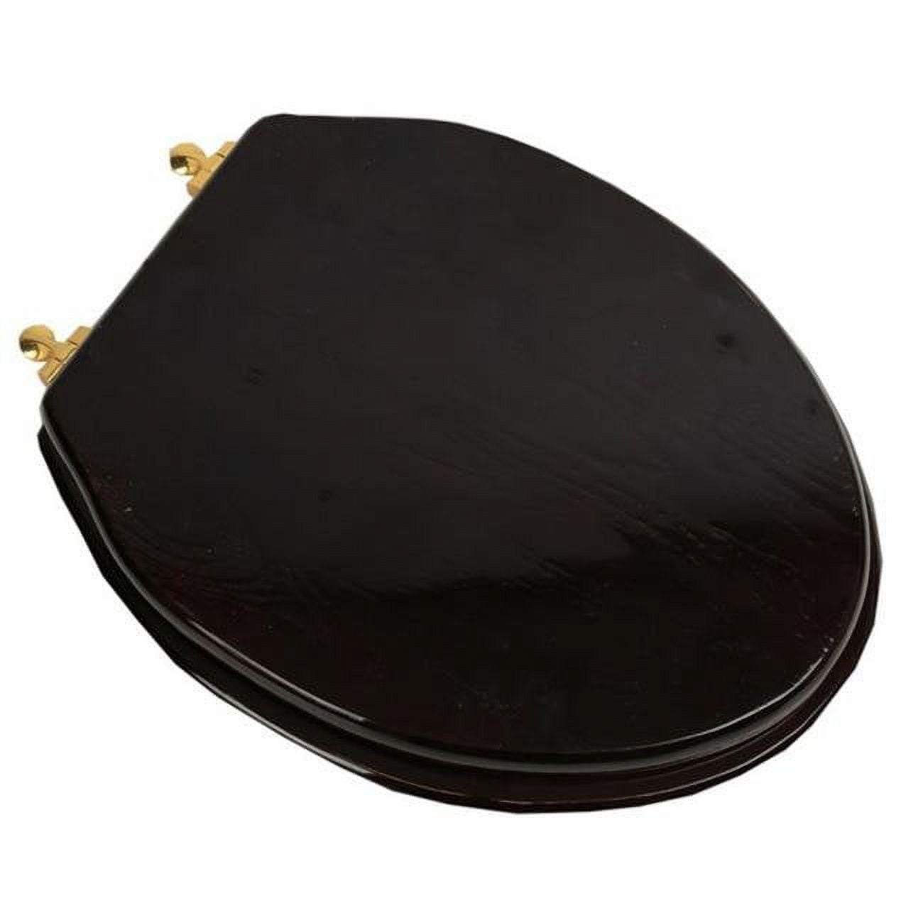 Designer Solid Elongated Oak Wood Toilet Seat with Polished Brass