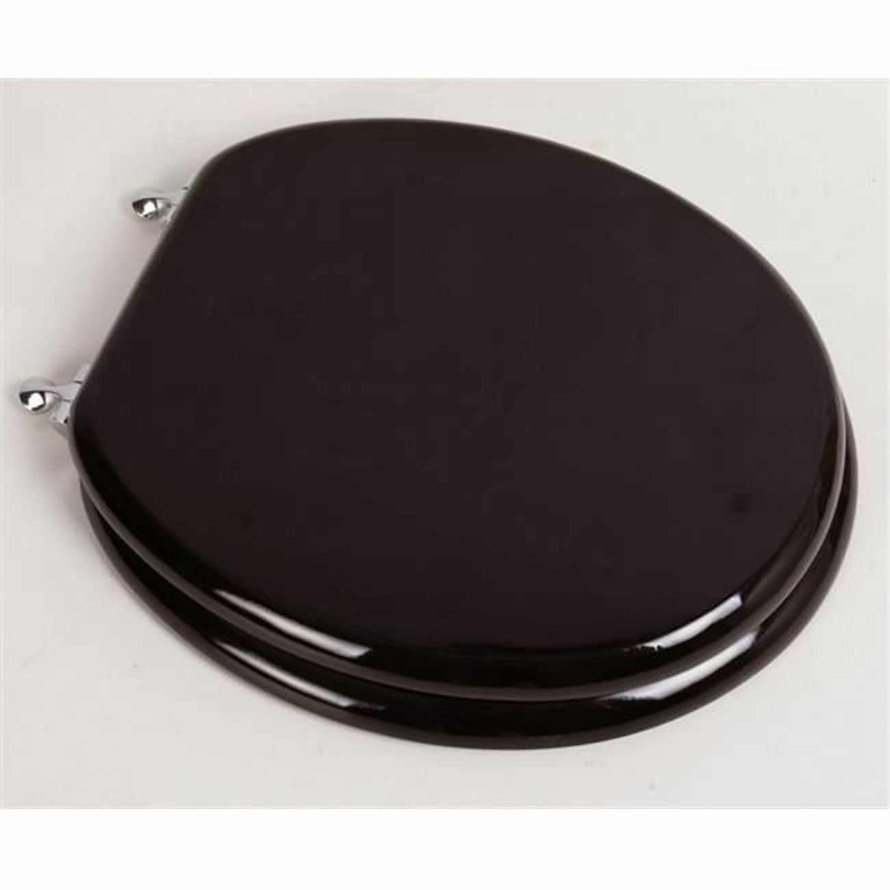 Designer Solid Round Oak Wood Toilet Seat, Dark Brown Oak with Chrome Hinges