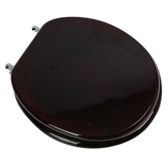 Designer Solid Round Oak Wood Toilet Seat with Chrome Hinges, Mahogany