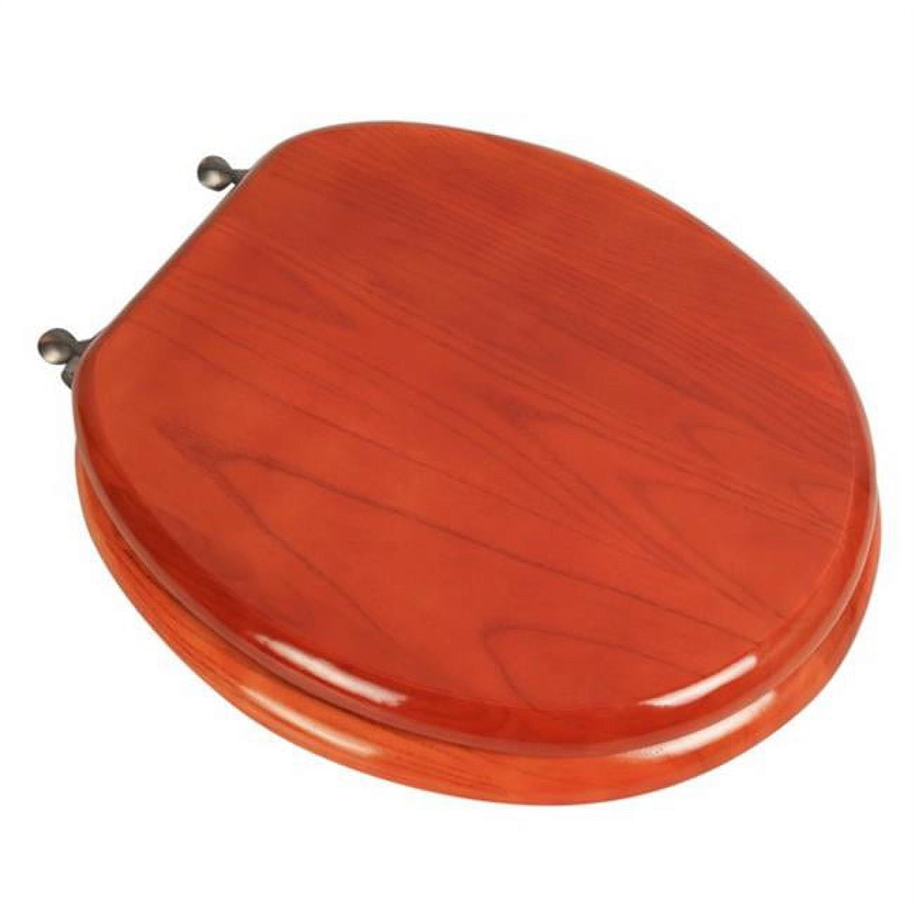Designer Solid Round Oak Wood Toilet Seat with Oil Rubbed Bronze Hinges, American Cherry