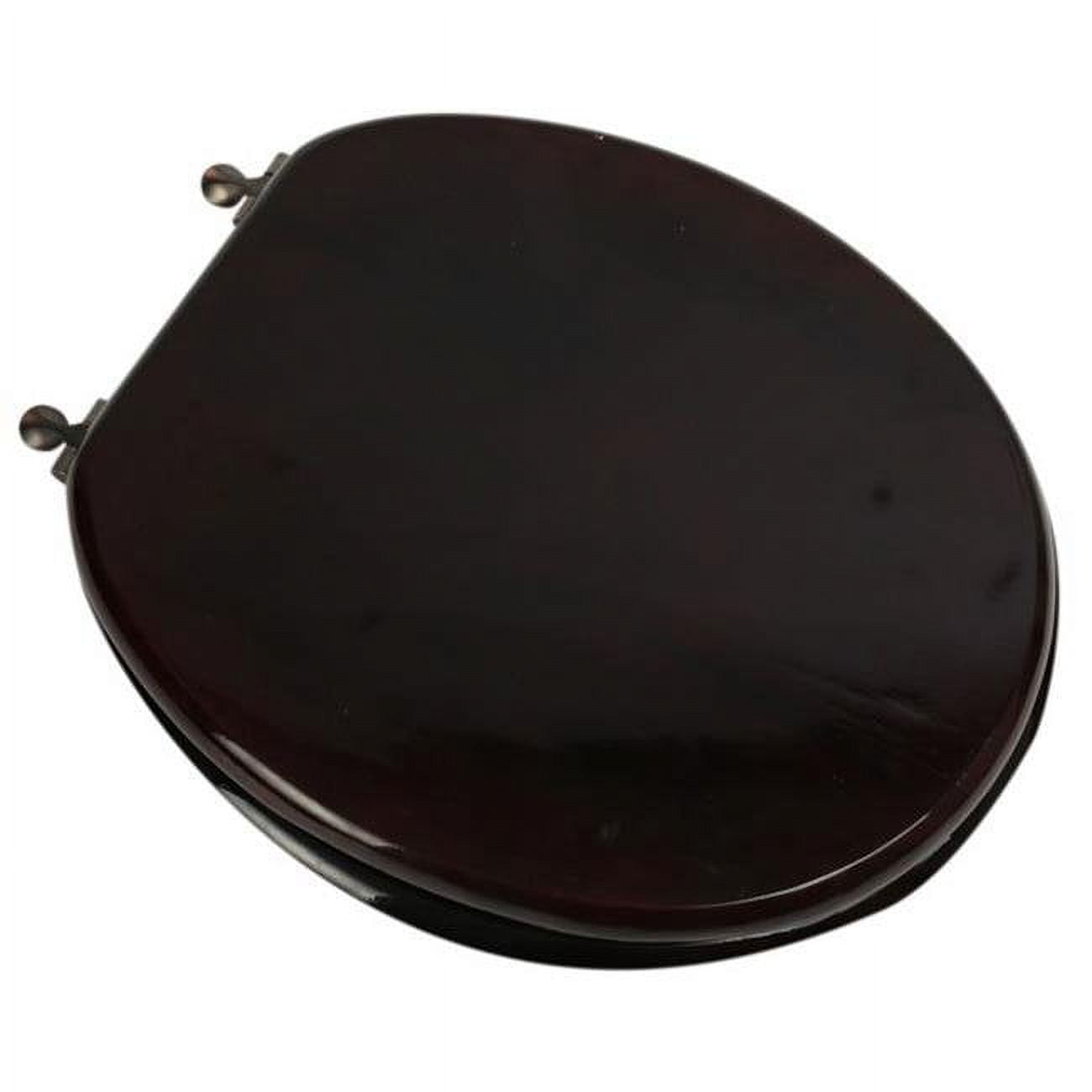 Designer Solid Round Oak Wood Toilet Seat with Oil Rubbed Bronze Hinges