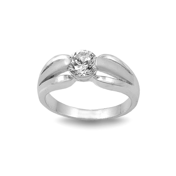 Designer Solitaire Round Cubic Zirconia Ring Sterling Silver 925 Size 5