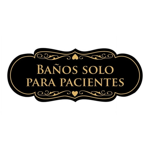 Designer Spanish Banos solo para pacientes Sign (Black Gold) - Medium