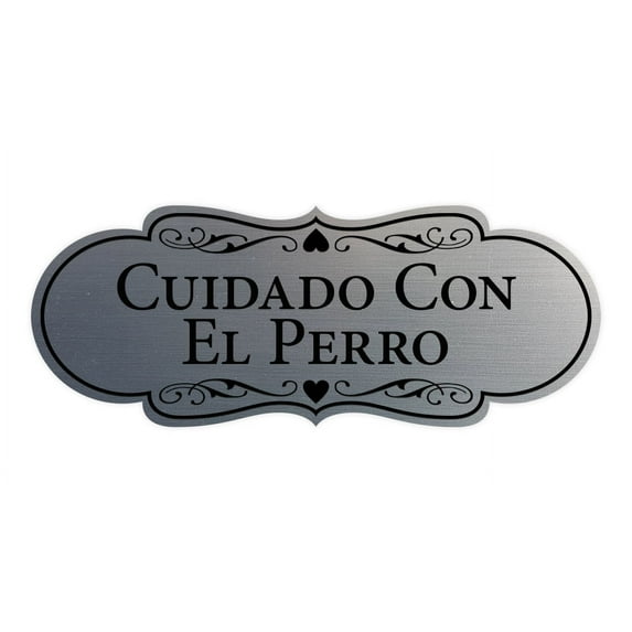 Designer Spanish Cuidado Con El Perro Sign (Brushed Silver) - Large