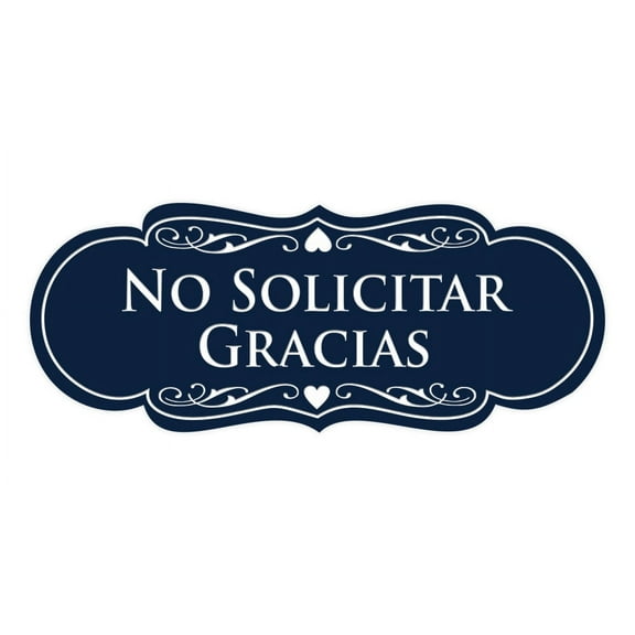 Designer Spanish No Solicitar Gracias Sign (Navy Blue / White) - Large