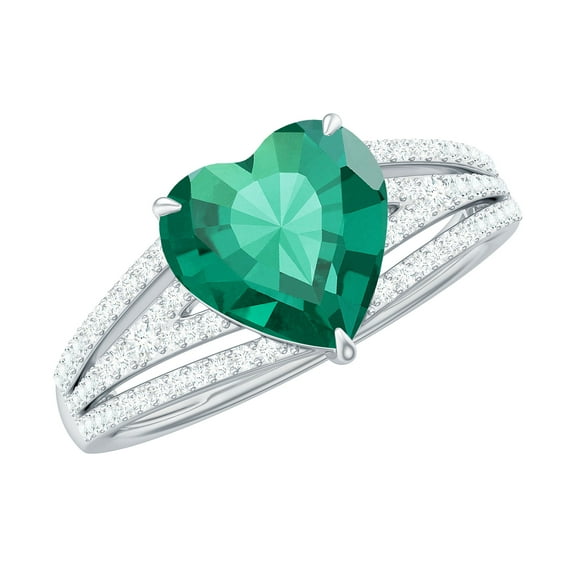 Rosec Jewels Designer Split Shank Ring with Lab Created Emerald and Diamond for Women (8 mm), 14K White Gold, US 12.50