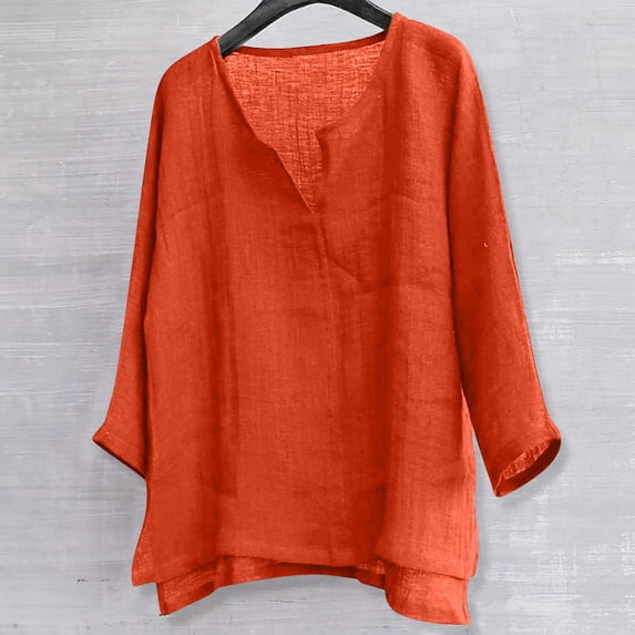 Designer Spring Summer Men's Casual Cotton Linen Solid Color Long Sleeve Shirts Loose Stand Collar Shirts Orange 3X