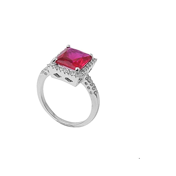 Designer Square Simulated Ruby Cubic Zirconia Ring Sterling Silver 925 Size 9