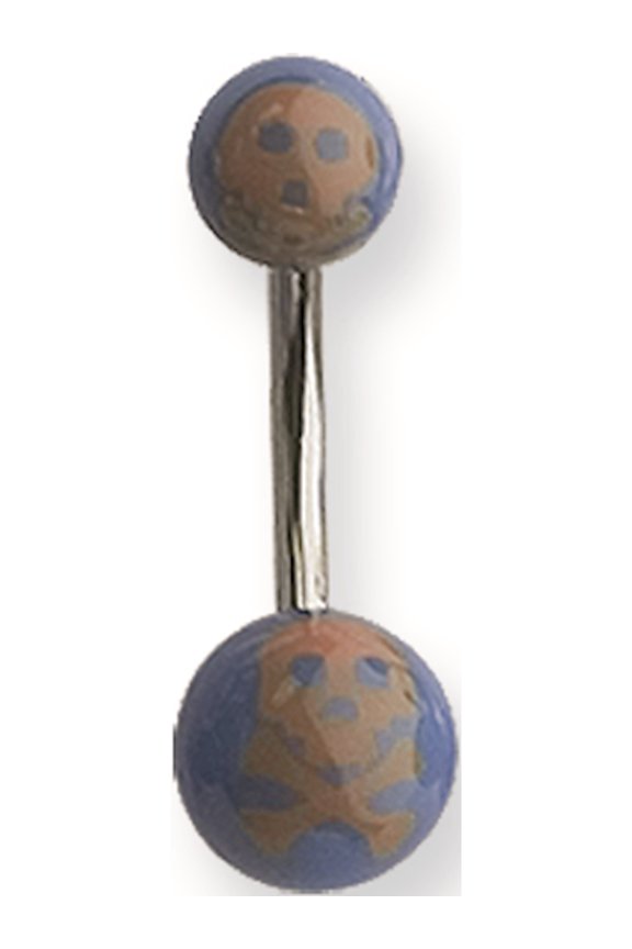 Designer Stainless Steel 316L Srg Gr Sstl 14G 7/16 Acrylc Skull Org On Blu Belly Ring Made In China -Jewelry By Sweet Pea Creations