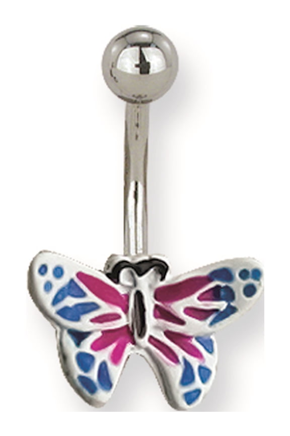 Designer Stainless Steel 316L Srg Gr Sstl 14G 7/16 Enamel Butterfly Belly Ring Made In China -Jewelry By Sweet Pea Creations