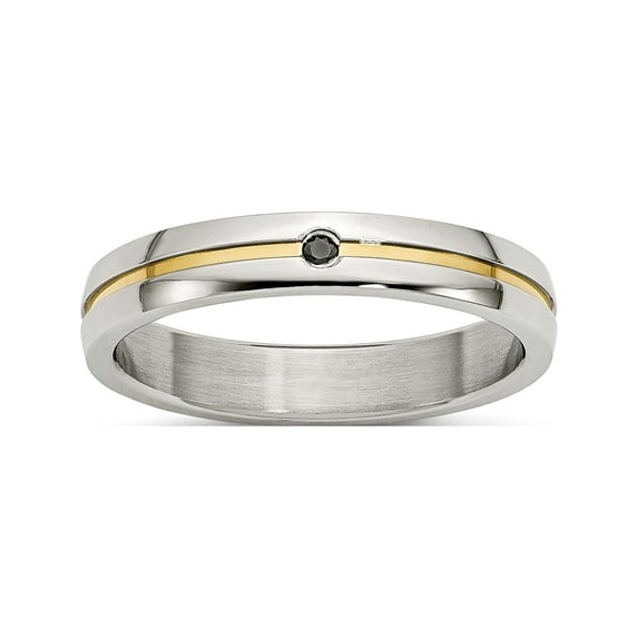 Designer Stainless Steel Polished Yellow Ip-Plated .025Pt. Diamond 4Mm Band (Width=4.00) Made In China -Jewelry By Sweet Pea Creations