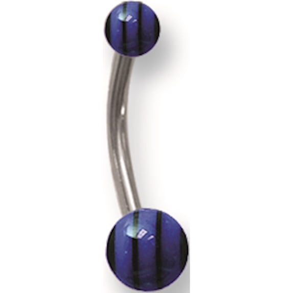 Designer Stainless Steel Sgss Curv Bb W Acrylic Racer Stripe Balls 14G (1.6Mm) 7/16 (12Mm) Long Made In China -Jewelry By Sweet Pea Creations