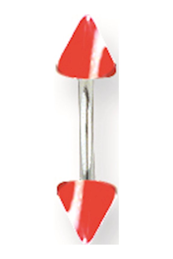 Designer Stainless Steel Sgss Curv Bb W Acrylic Vert Racer Stripe Cones 16G (1.3Mm) 3/8 (10Mm) L Made In China -Jewelry By Sweet Pea Creations