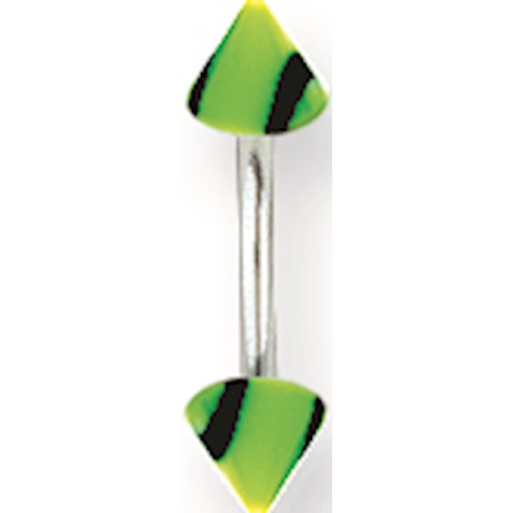 Designer Stainless Steel Sgss Curv Bb W Acrylic Vert Racer Stripe Cones 16G (1.3Mm) 3/8 (10Mm) L Made In China -Jewelry By Sweet Pea Creations
