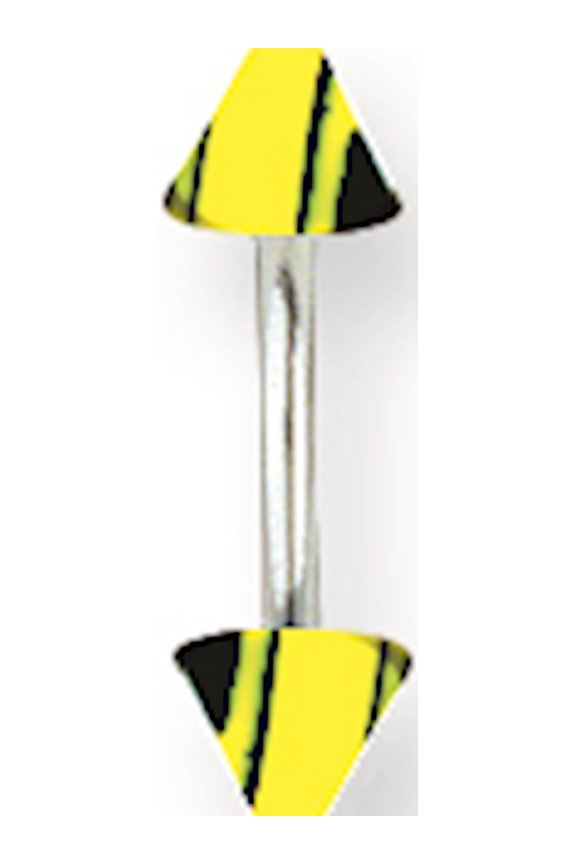 Designer Stainless Steel Sgss Curv Bb W Acrylic Vert Racer Stripe Cones 16G (1.3Mm) 3/8 (10Mm) L Made In China -Jewelry By Sweet Pea Creations