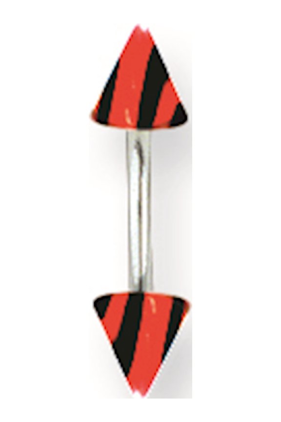 Designer Stainless Steel Sgss Curv Bb W Acrylic Vert Racer Stripe Cones 16G (1.3Mm) 3/8 (10Mm) L Made In China -Jewelry By Sweet Pea Creations