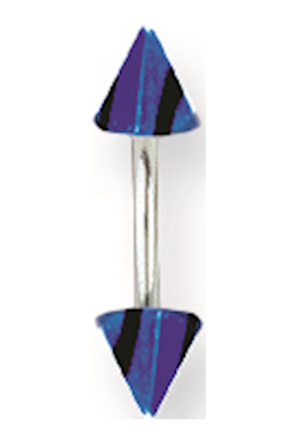 Designer Stainless Steel Sgss Curv Bb W Acrylic Vert Racer Stripe Cones 16G (1.3Mm) 3/8 (10Mm) L Made In China -Jewelry By Sweet Pea Creations