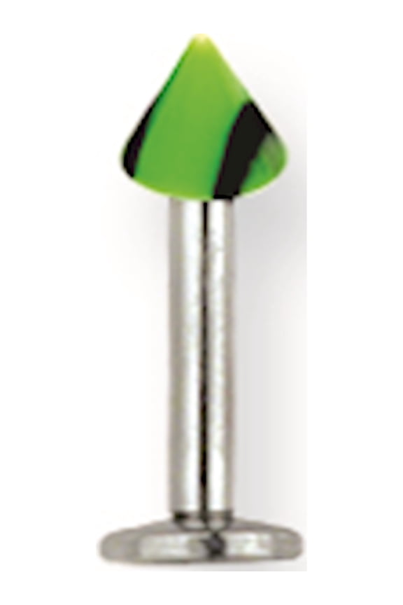 Designer Stainless Steel Sgss Labret W Acrylic Vert Racer Stripe Cone 14G (1.6Mm) 3/8 (10Mm) Lon Made In China -Jewelry By Sweet Pea Creations