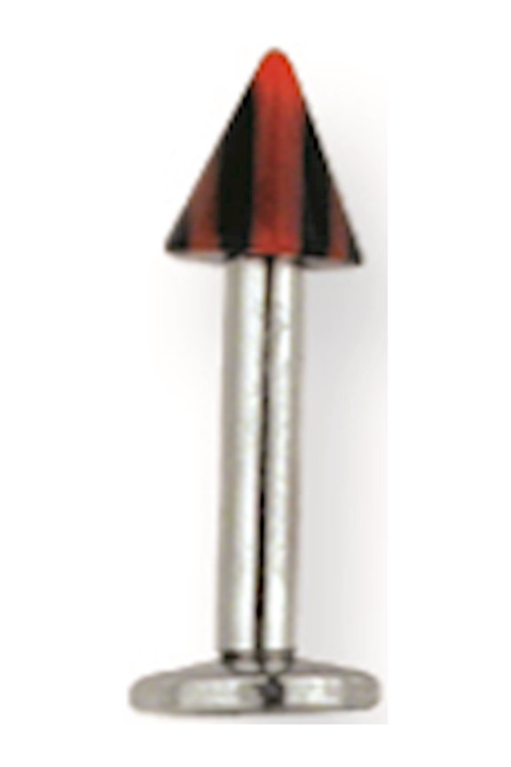 Designer Stainless Steel Sgss Labret W Acrylic Vert Racer Stripe Cone 14G (1.6Mm) 3/8 (10Mm) Lon Made In China -Jewelry By Sweet Pea Creations