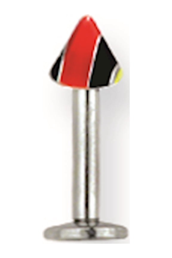 Designer Stainless Steel Sgss Labret W Acrylic Vert Racer Stripe Cone 14G (1.6Mm) 5/16 (8Mm) Lon Made In China -Jewelry By Sweet Pea Creations